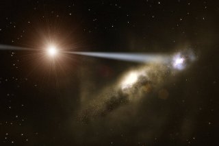 Buraco negro a construir uma galxia (Imagem: ESO)